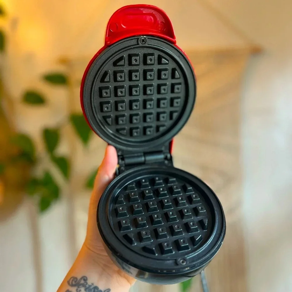 Ambiano 4” Mini Waffle Maker – Compact Red Nonstick Iron by Aldi